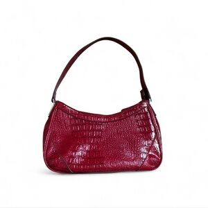 Vintage Burgundy Red Faux Crocodile-Embossed Women's Bag